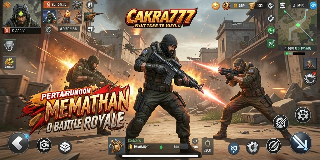Gameplay mendebarkan di arena CAKRA777 Battle Royale.