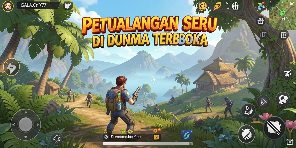 Tangkapan layar menampilkan aksi seru di dunia terbuka GALAXY77.